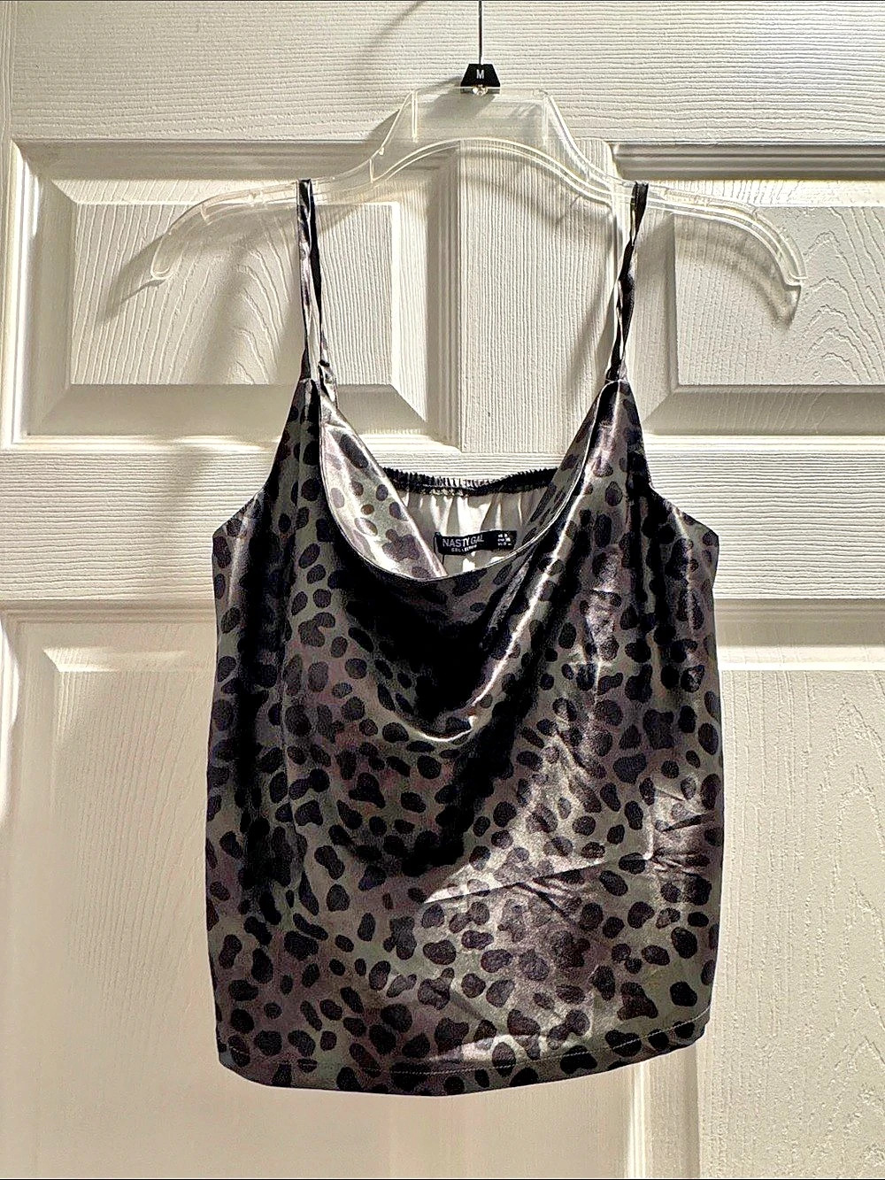 Nasty Gal Black & Gray Animal Print Cowl Neck Camisole